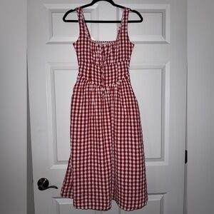Gingham Red + White Midi Dress NWOT